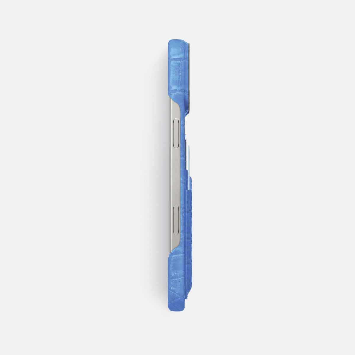 Lavender iPhone 16 Pro Max Card Case Himalayan Crocodile with Steel Metal -3 | Lavender-Steel