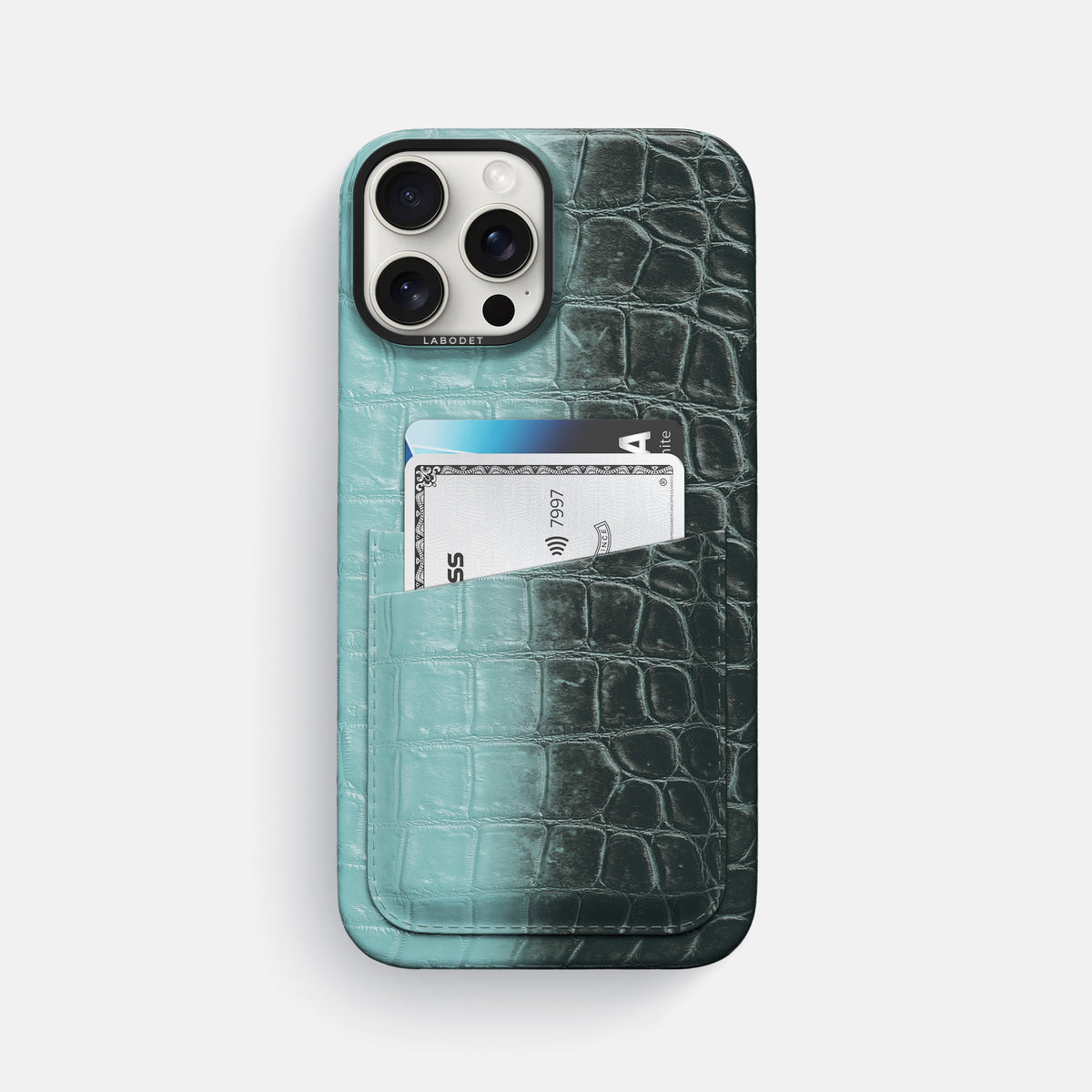 Light-Mint iPhone 16 Pro Max Card Case Himalayan Crocodile with Black Metal -1 | Light-Mint-Black