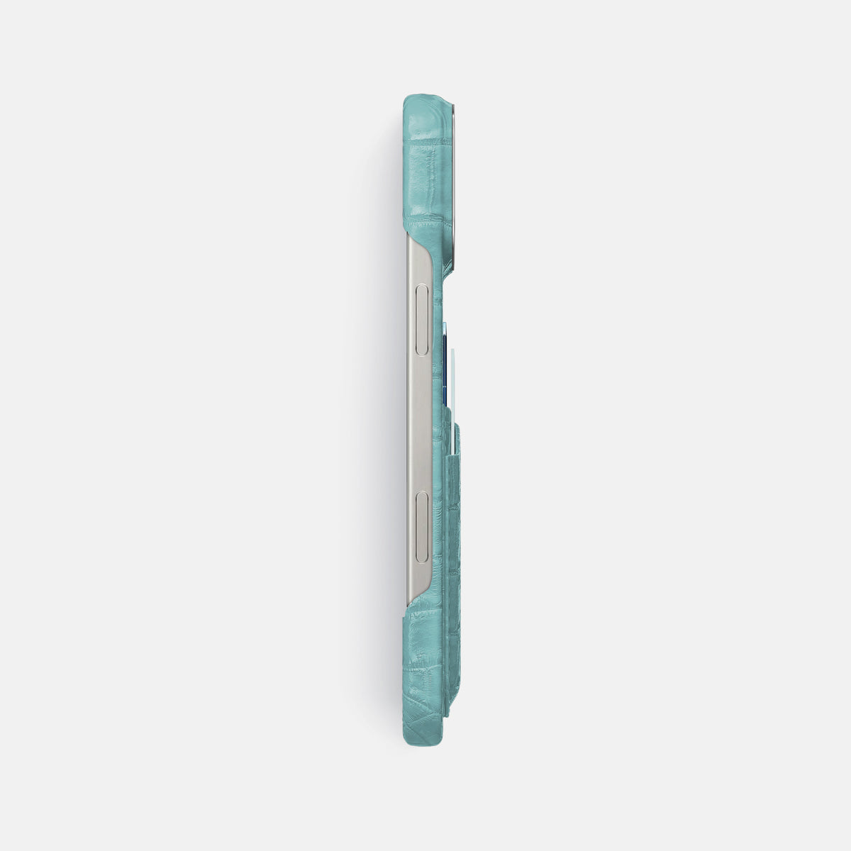 Light-Mint iPhone 16 Pro Max Card Case Himalayan Crocodile with Steel Metal -3 | Light-Mint-Steel