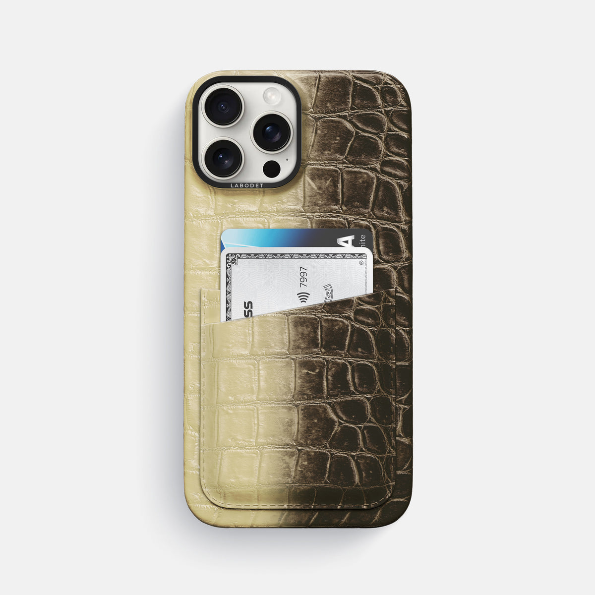Natural iPhone 16 Pro Max Card Case Himalayan Crocodile with Black Metal -1 | Natural-Black