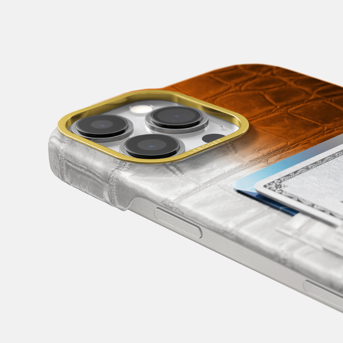 Orange iPhone 16 Pro Max Card Case Himalayan Crocodile with Gold Metal -5 | Orange-Gold