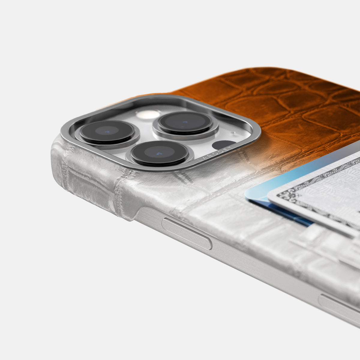 Orange iPhone 16 Pro Max Card Case Himalayan Crocodile with Steel Metal -5 | Orange-Steel