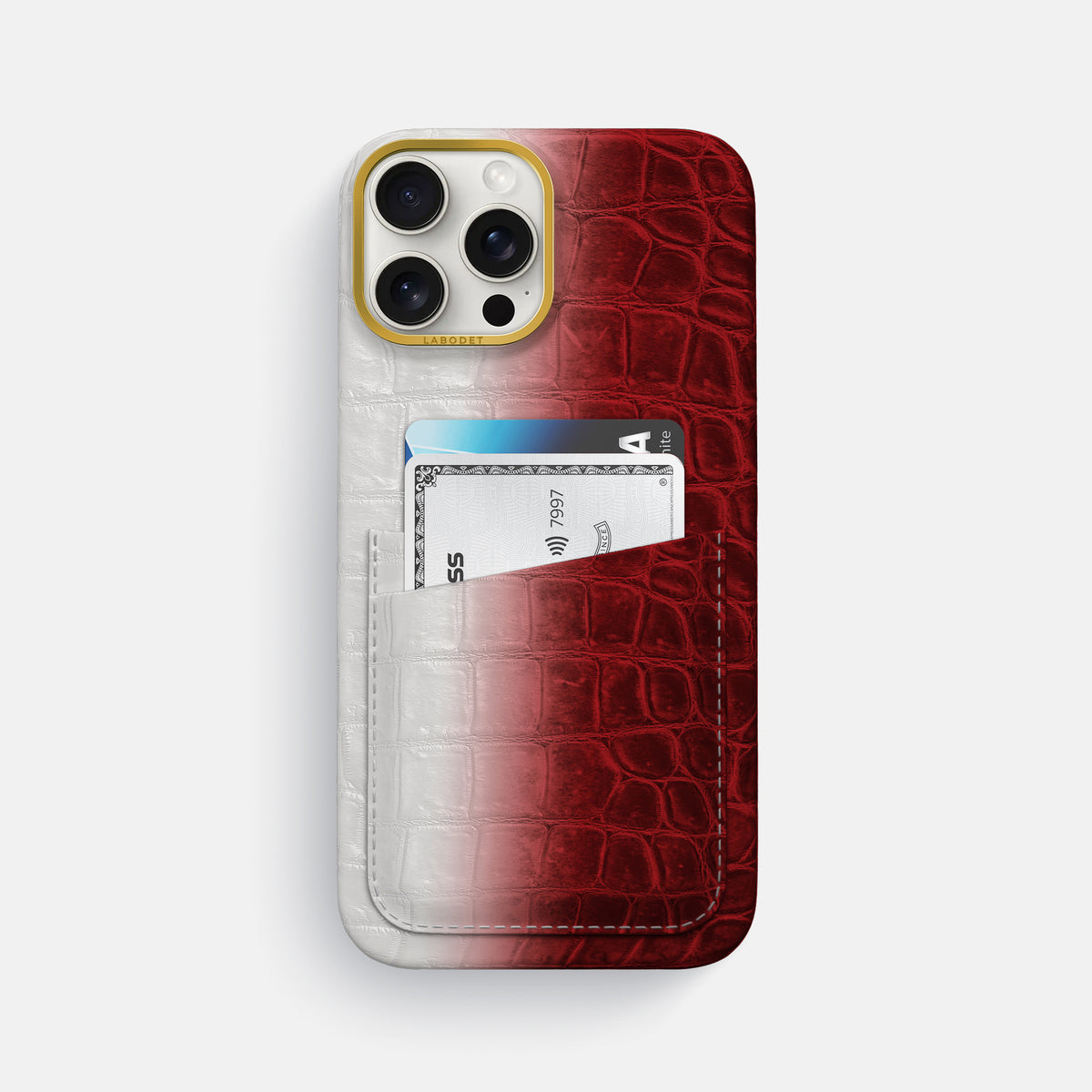 Red iPhone 16 Pro Max Card Case Himalayan Crocodile with Gold Metal -1 | Red-Gold