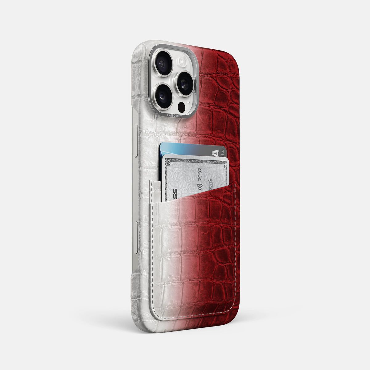 Red iPhone 16 Pro Max Card Case Himalayan Crocodile with Steel Metal -2 | Red-Steel