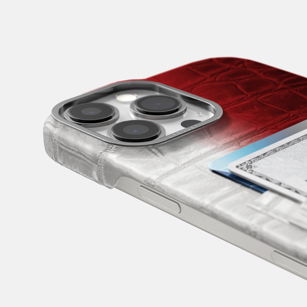 Red iPhone 16 Pro Max Card Case Himalayan Crocodile with Steel Metal -5 | Red-Steel
