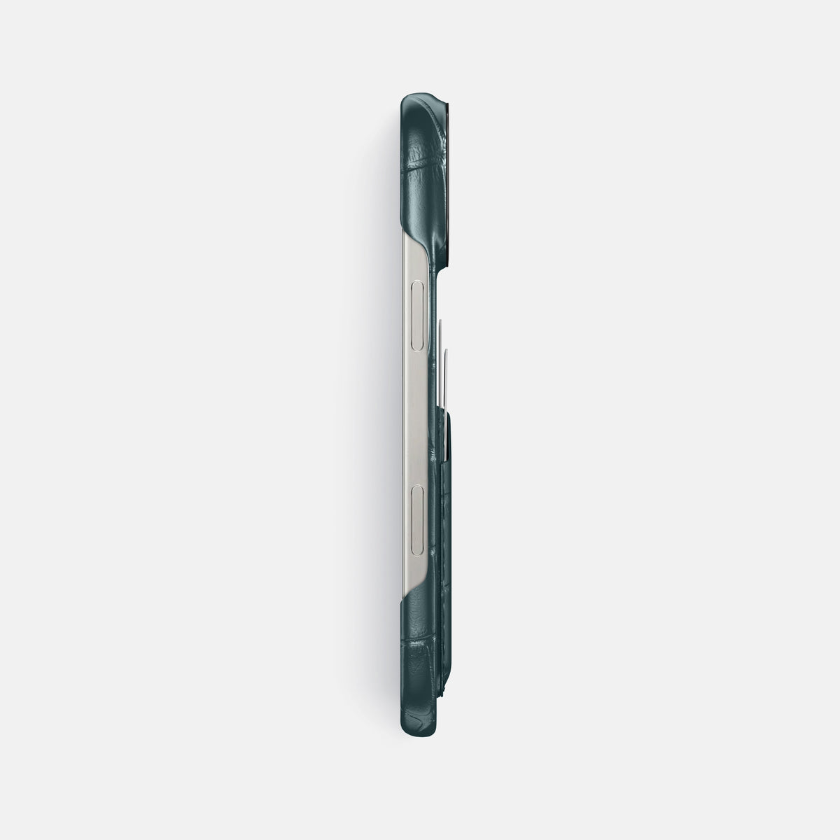 Metallic-Blue iPhone 16 Pro Max Card Case Alligator with Black Metal -3 | Metallic-Blue-Black