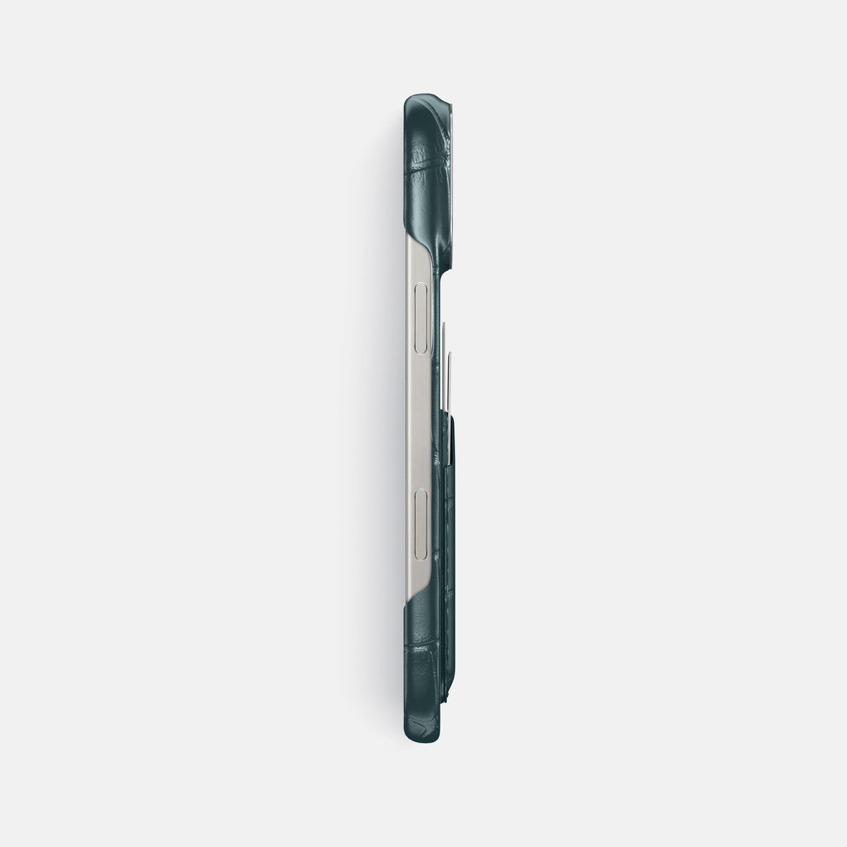 Metallic-Blue iPhone 16 Pro Max Card Case Alligator with Steel Metal -3 | Metallic-Blue-Steel