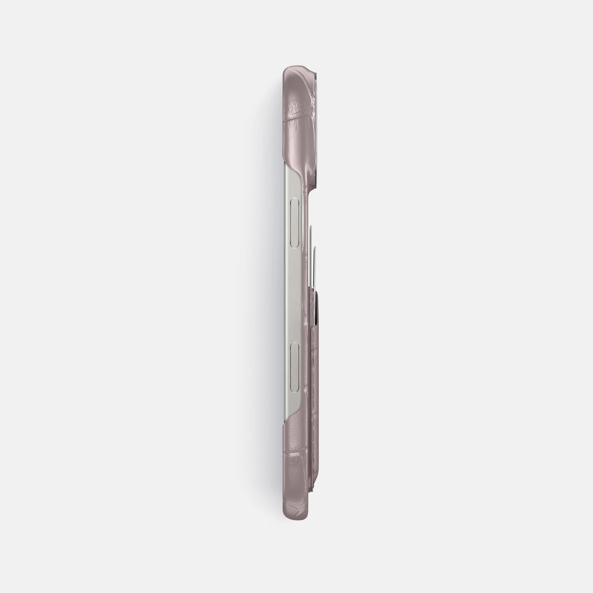Pearlized-Pink iPhone 16 Pro Max Card Case Alligator with Steel Metal -3 | Pearlized-Pink-Steel
