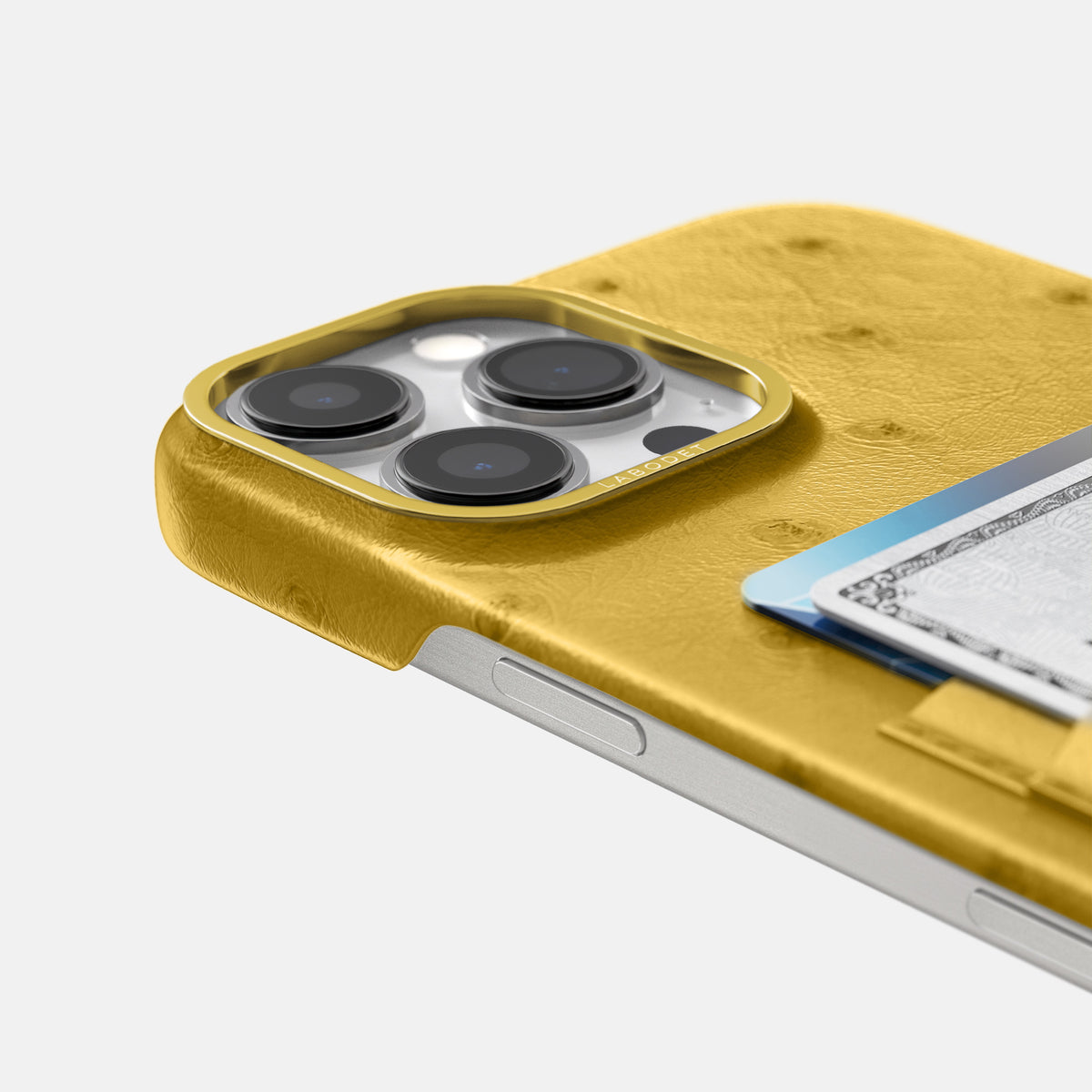 Gold iPhone 16 Pro Max Card Case Ostrich with Gold Metal -5 | Gold-Gold