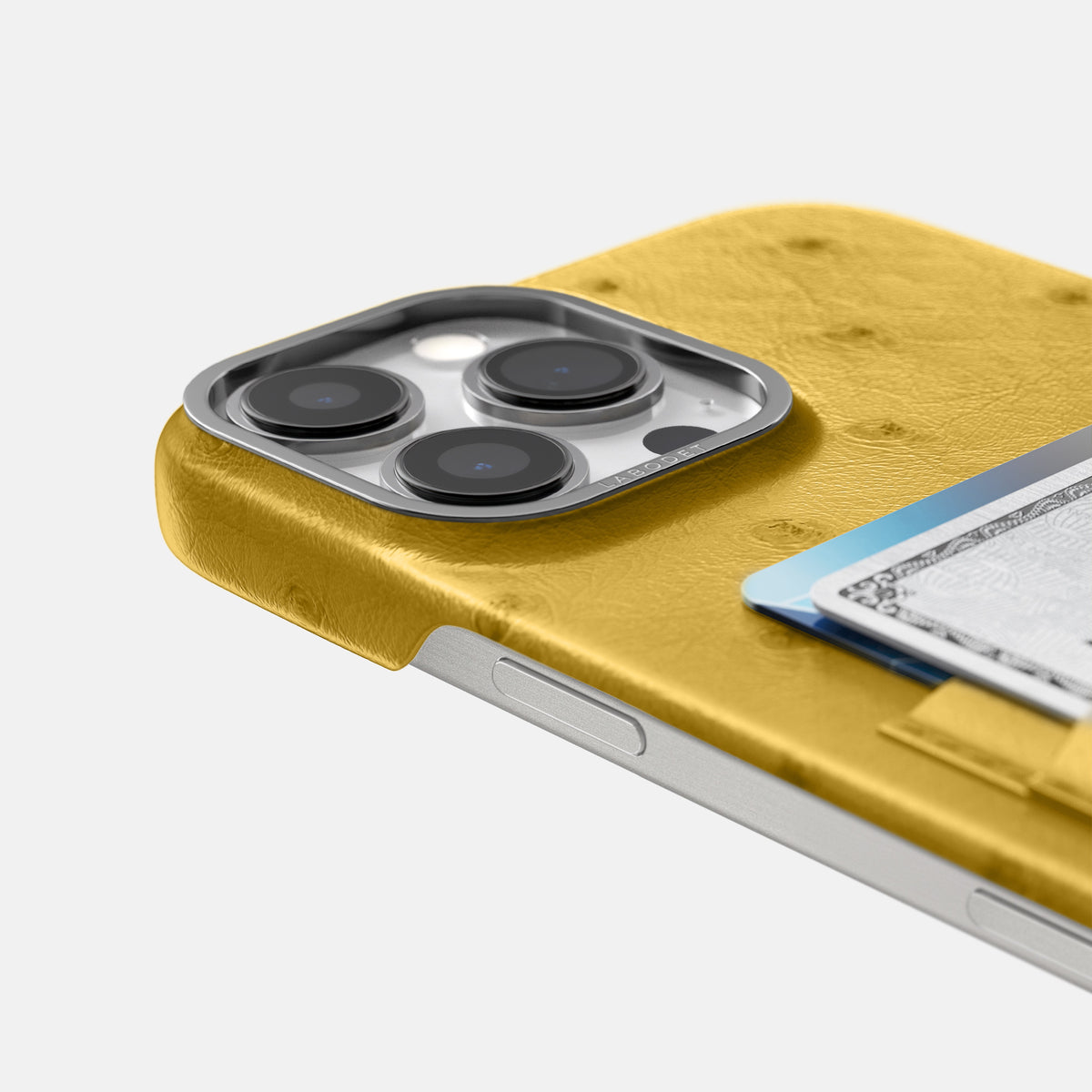 Gold iPhone 16 Pro Max Card Case Ostrich with Steel Metal -5 | Gold-Steel