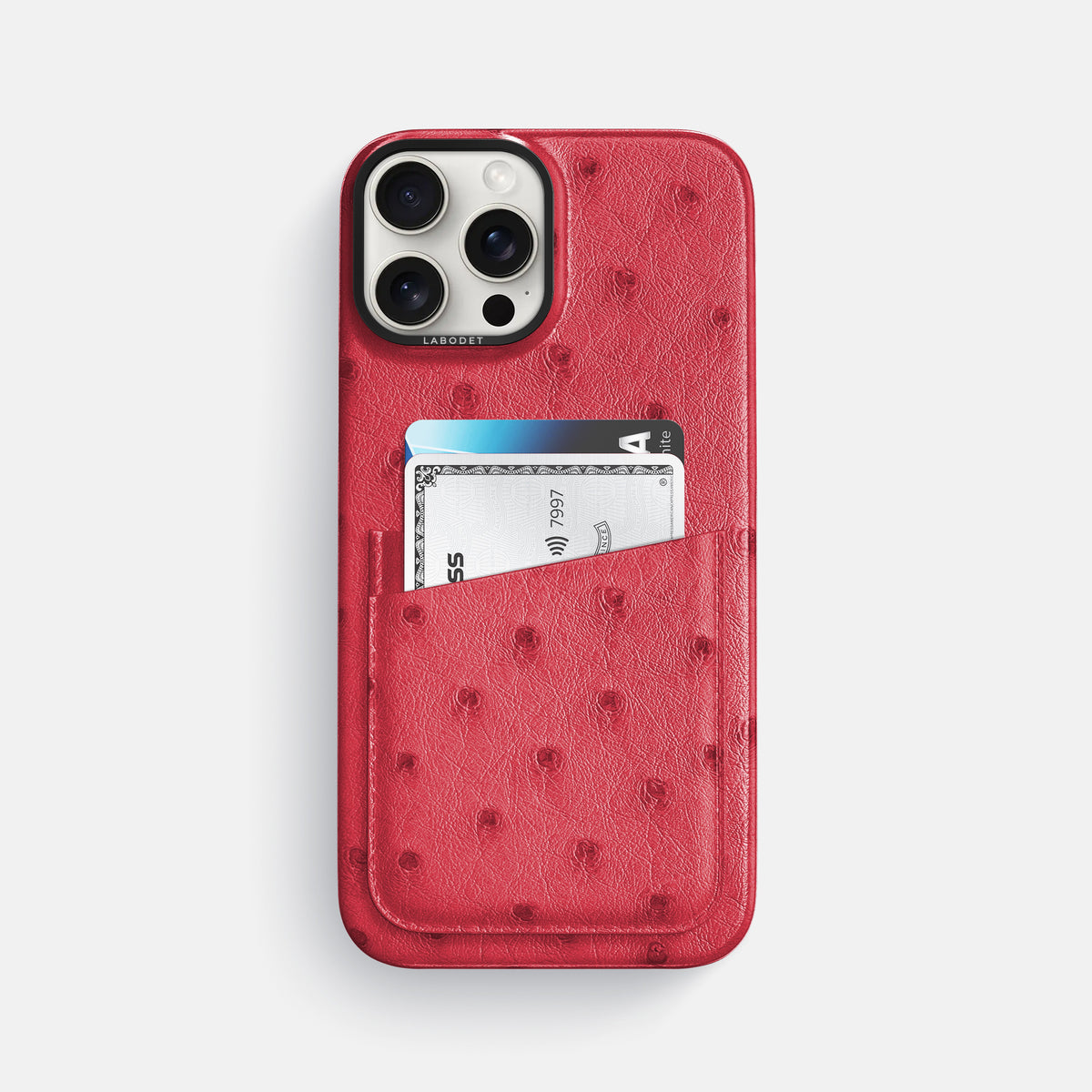 Red iPhone 16 Pro Max Card Case Ostrich with Black Metal -1 | Red-Black