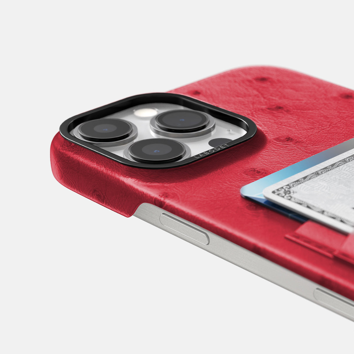 Red iPhone 16 Pro Max Card Case Ostrich with Black Metal -5 | Red-Black