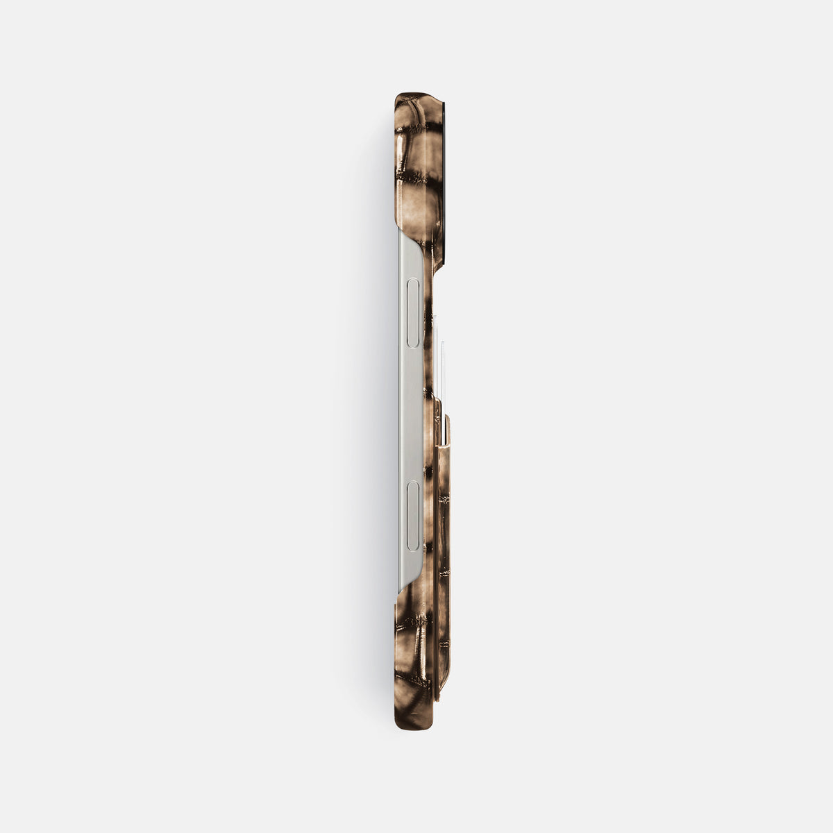 Etoupe iPhone 16 Pro Max Double Card Case Patina Alligator with Black Metal -3 | Etoupe-Black