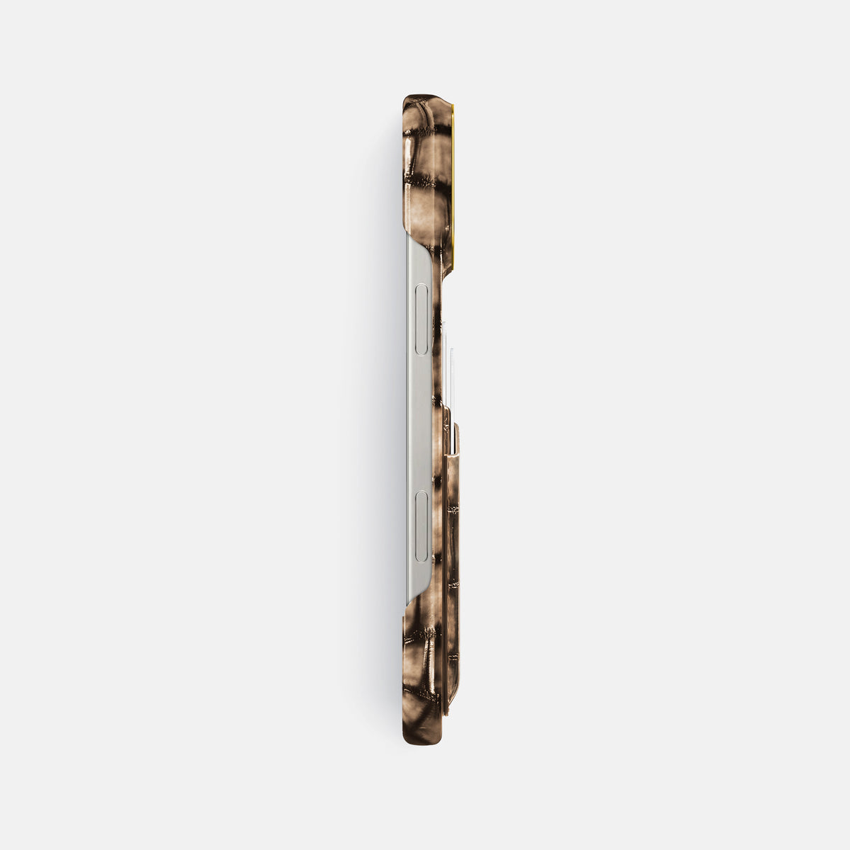 Etoupe iPhone 16 Pro Max Card Case Patina Alligator with Gold Metal -3 | Etoupe-Gold