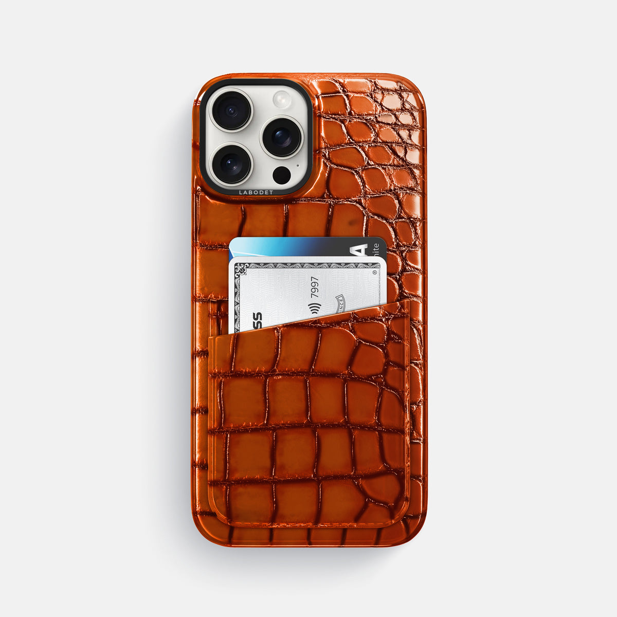 Clay-Court iPhone 16 Pro Max Double Card Case Patina Alligator with Black Metal -1 | Clay-Court-Black