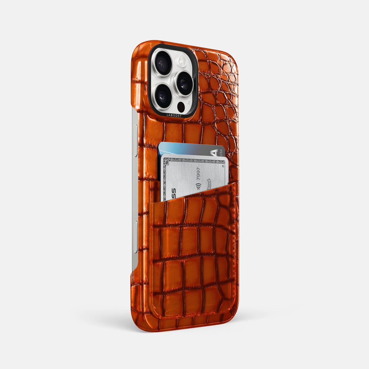 Clay-Court iPhone 16 Pro Max Double Card Case Patina Alligator with Black Metal -2 | Clay-Court-Black