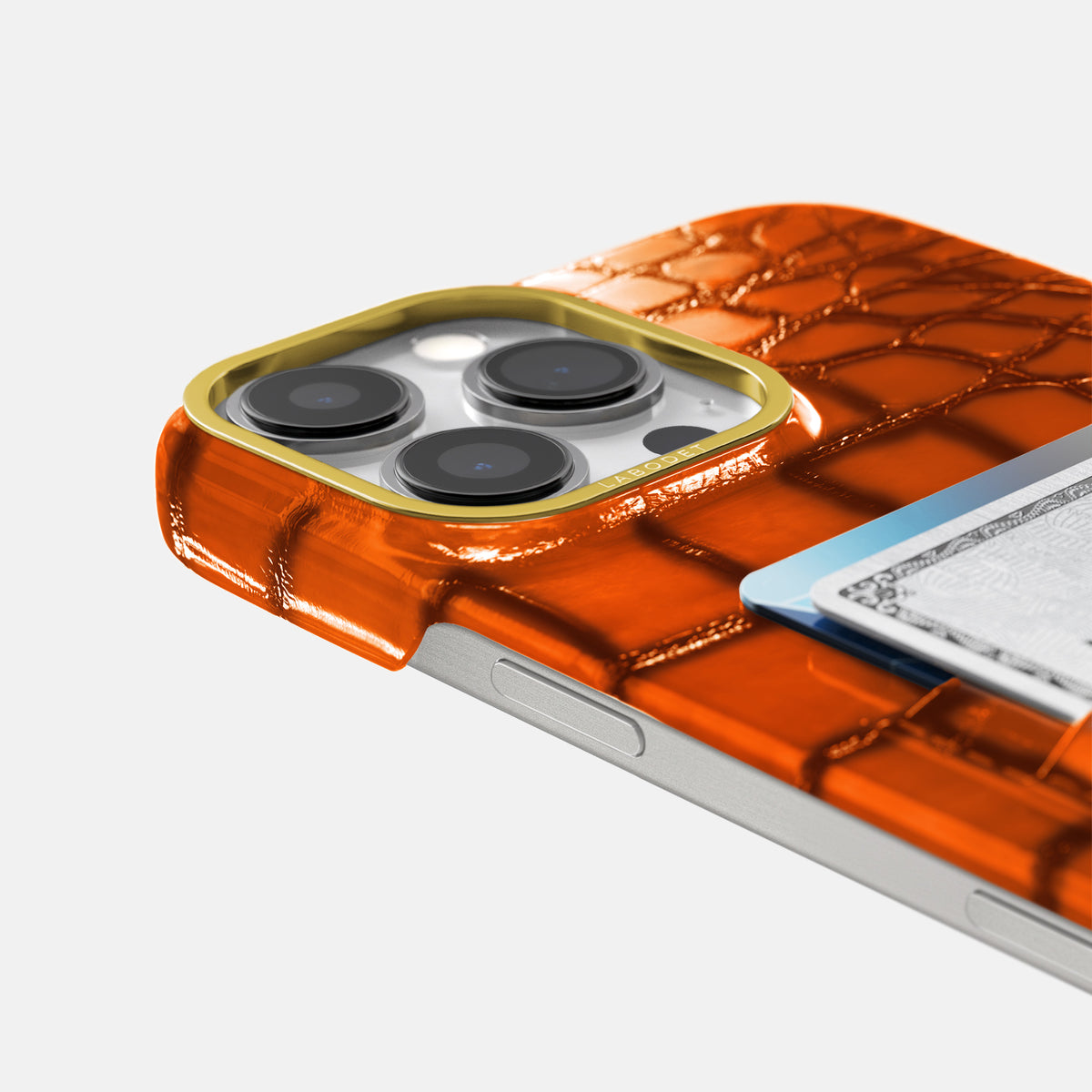 Clay-Court iPhone 16 Pro Max Card Case Patina Alligator with Gold Metal -5 | Clay-Court-Gold