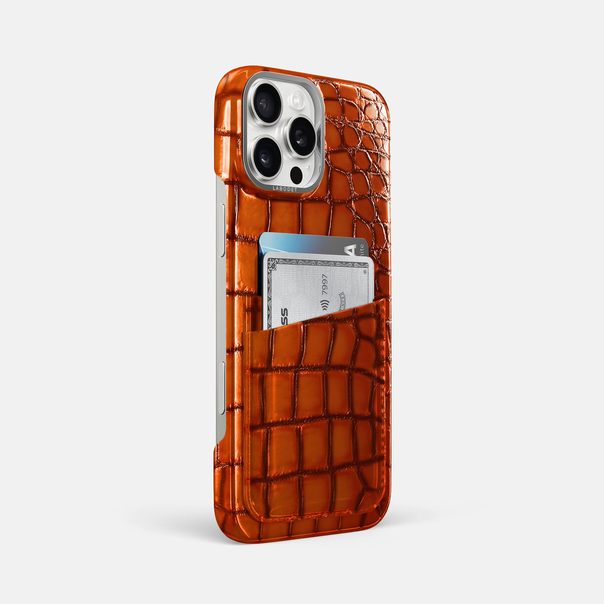 Clay-Court iPhone 16 Pro Max Double Card Case Patina Alligator with Steel Metal -2 | Clay-Court-Steel