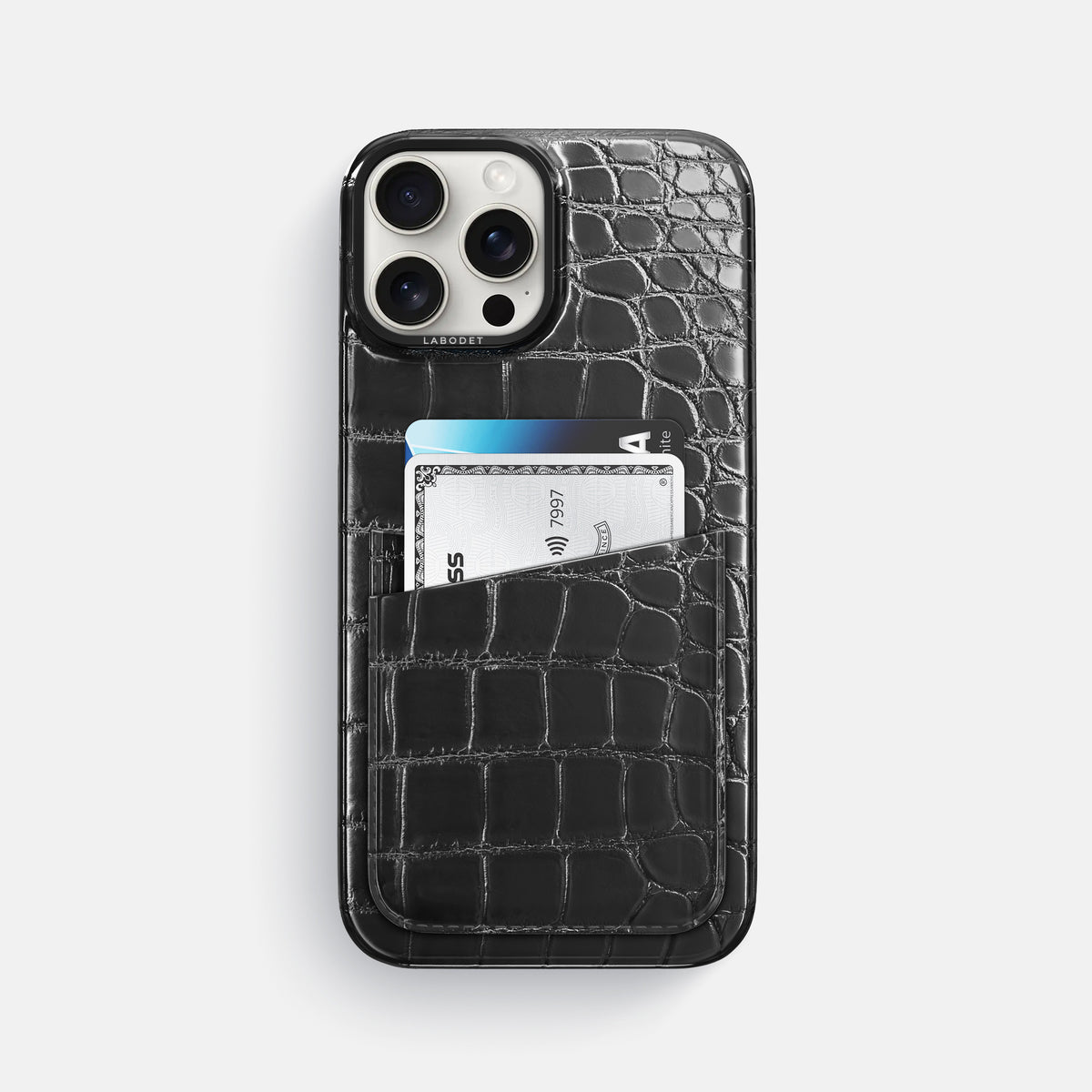 Havana-Black iPhone 16 Pro Max Double Card Case Patina Alligator with Black Metal -1 | Havana-Black-Black