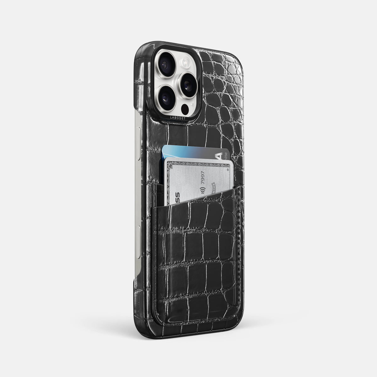 Havana-Black iPhone 16 Pro Max Double Card Case Patina Alligator with Black Metal -2 | Havana-Black-Black