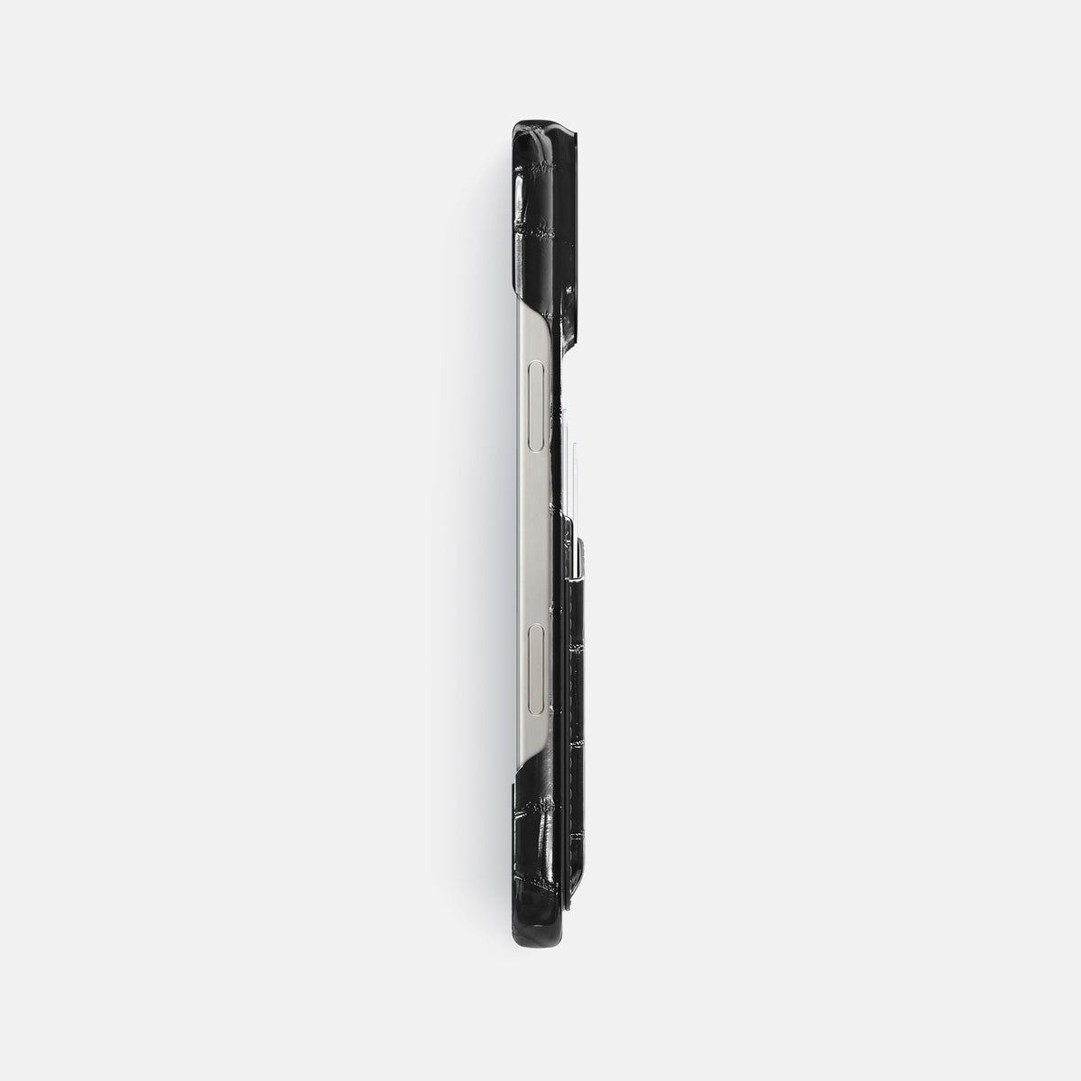 Havana-Black iPhone 16 Pro Max Double Card Case Patina Alligator with Black Metal -3 | Havana-Black-Black