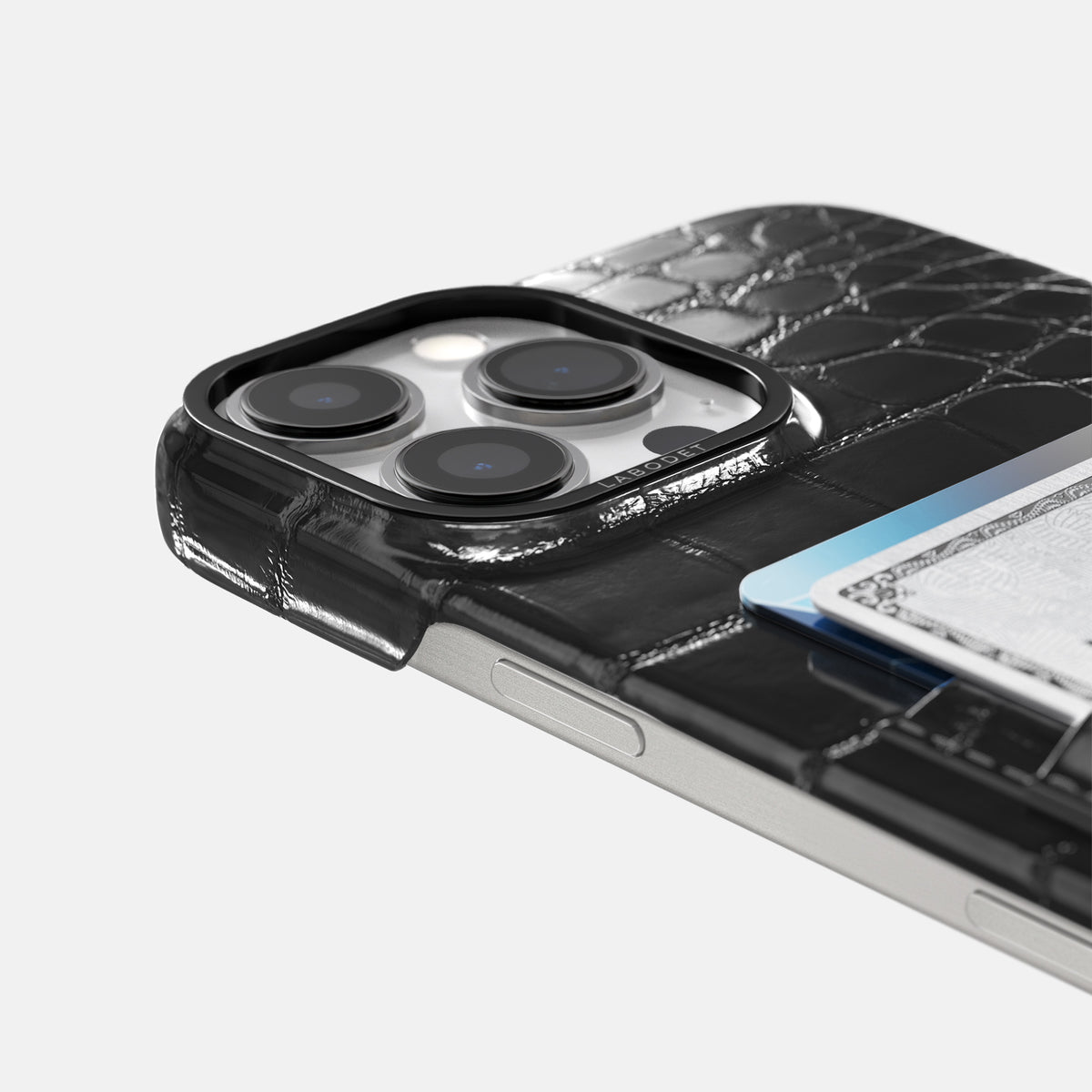 Havana-Black iPhone 16 Pro Max Double Card Case Patina Alligator with Black Metal -5 | Havana-Black-Black