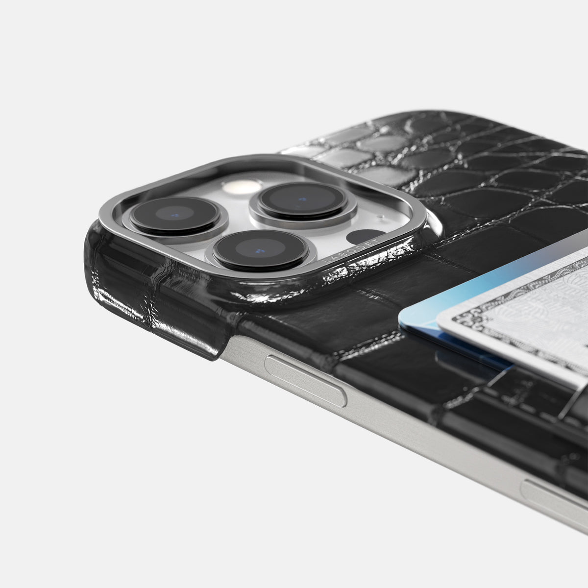 Havana-Black iPhone 16 Pro Max Double Card Case Patina Alligator with Steel Metal -5 | Havana-Black-Steel