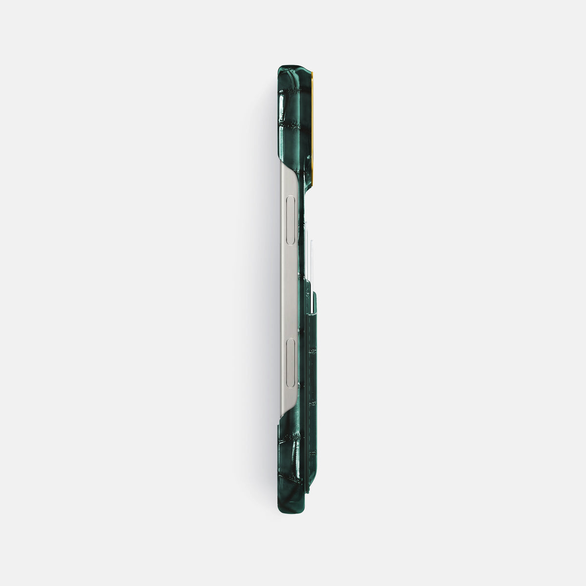 Green iPhone 16 Pro Max Card Case Patina Alligator with Gold Metal -3 | Green-Gold