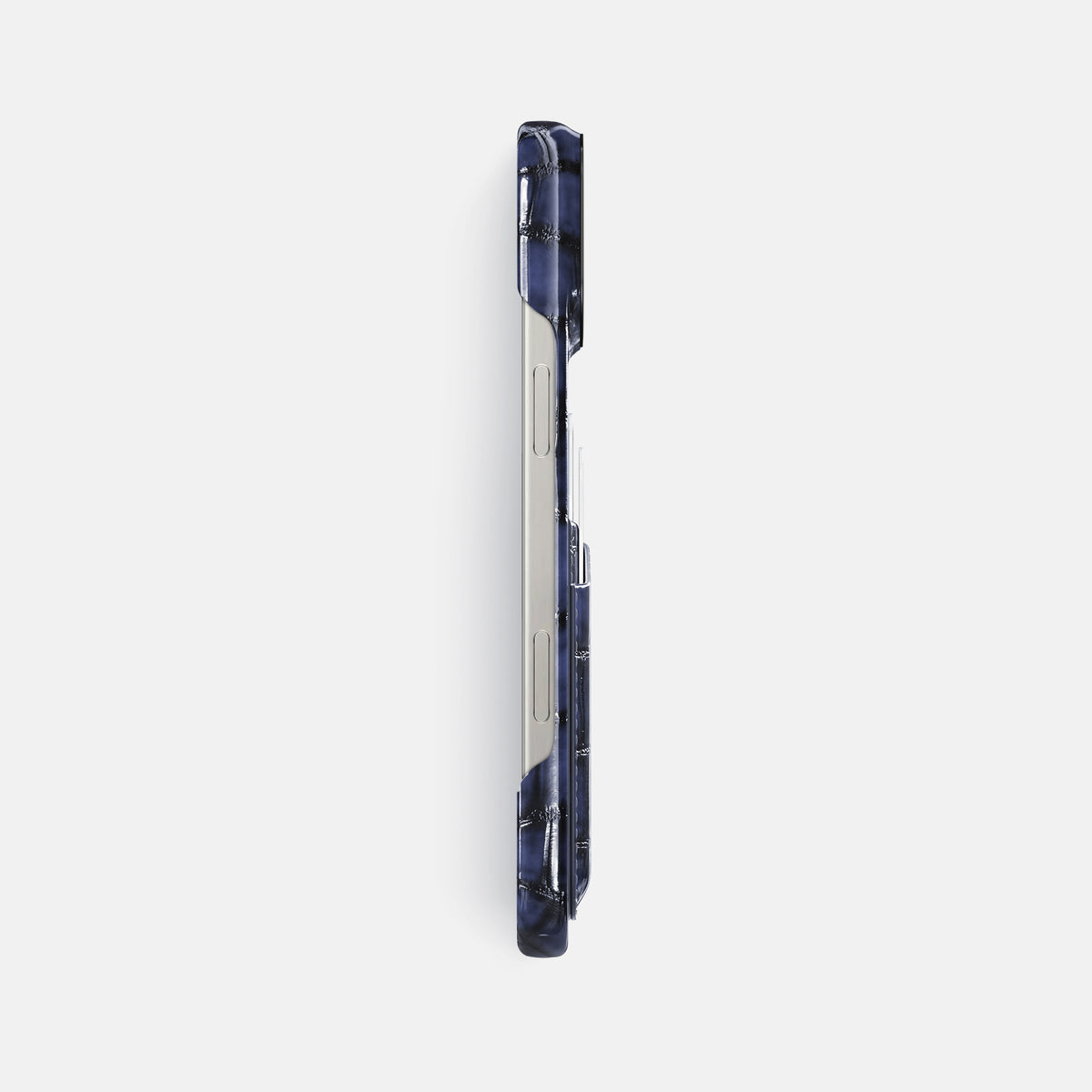 Havana-Blue iPhone 16 Pro Max Double Card Case Patina Alligator with Black Metal -3 | Havana-Blue-Black