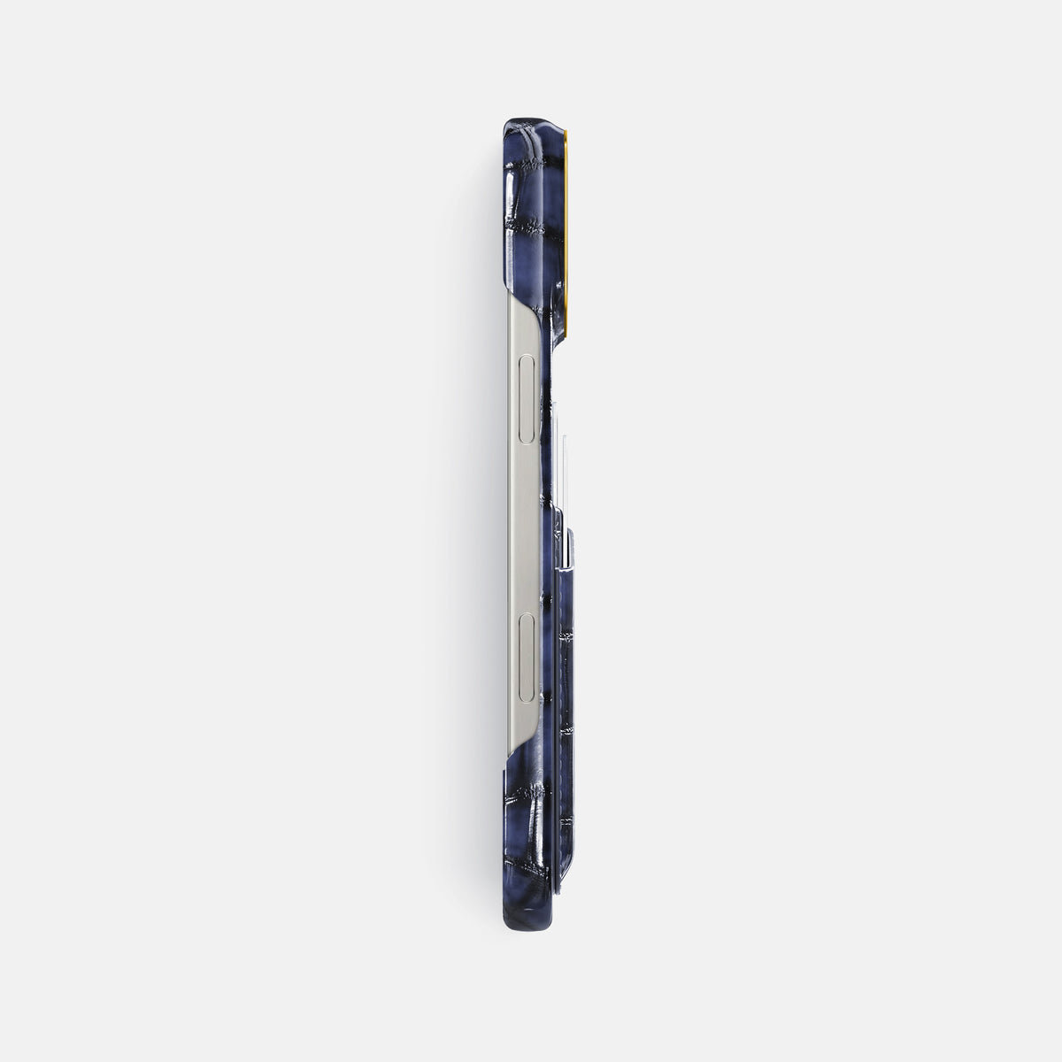 Havana-Blue iPhone 16 Pro Max Card Case Patina Alligator with Gold Metal -3 | Havana-Blue-Gold
