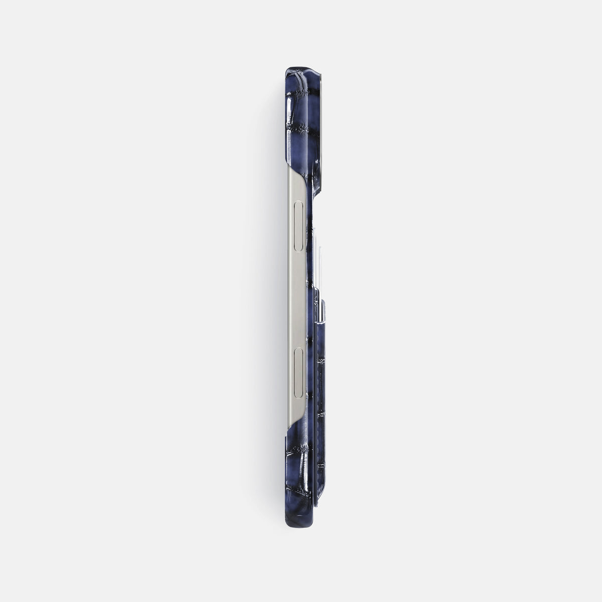 Havana-Blue iPhone 16 Pro Max Double Card Case Patina Alligator with Steel Metal -3 | Havana-Blue-Steel