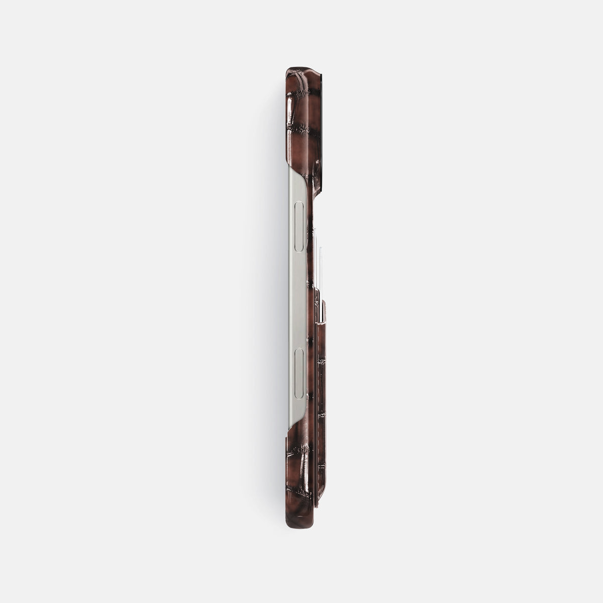Havana-Brown iPhone 16 Pro Max Double Card Case Patina Alligator with Black Metal -3 | Havana-Brown-Black