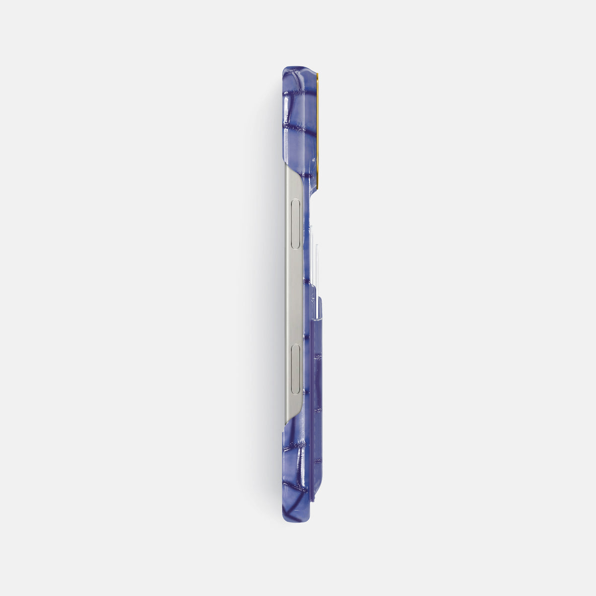 Lilac iPhone 16 Pro Max Card Case Patina Alligator with Gold Metal -3 | Lilac-Gold