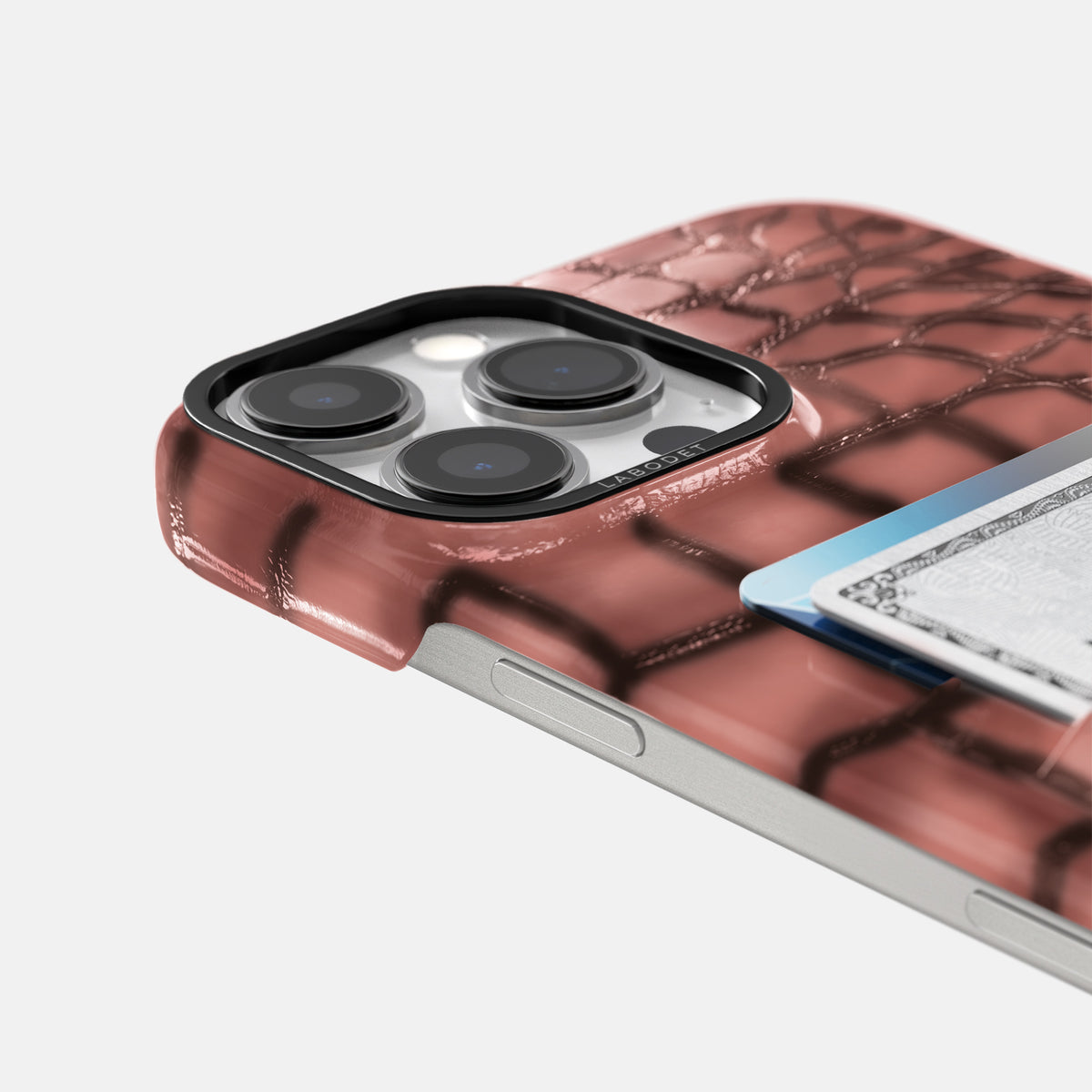 Wine-Sediment iPhone 16 Pro Max Double Card Case Patina Alligator with Black Metal -5 | Wine-Sediment-Black