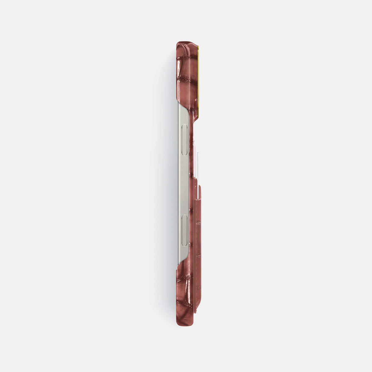 Wine-Sediment iPhone 16 Pro Max Card Case Patina Alligator with Gold Metal -3 | Wine-Sediment-Gold