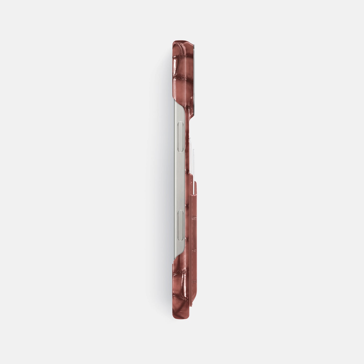 Wine-Sediment iPhone 16 Pro Max Double Card Case Patina Alligator with Steel Metal -3 | Wine-Sediment-Steel