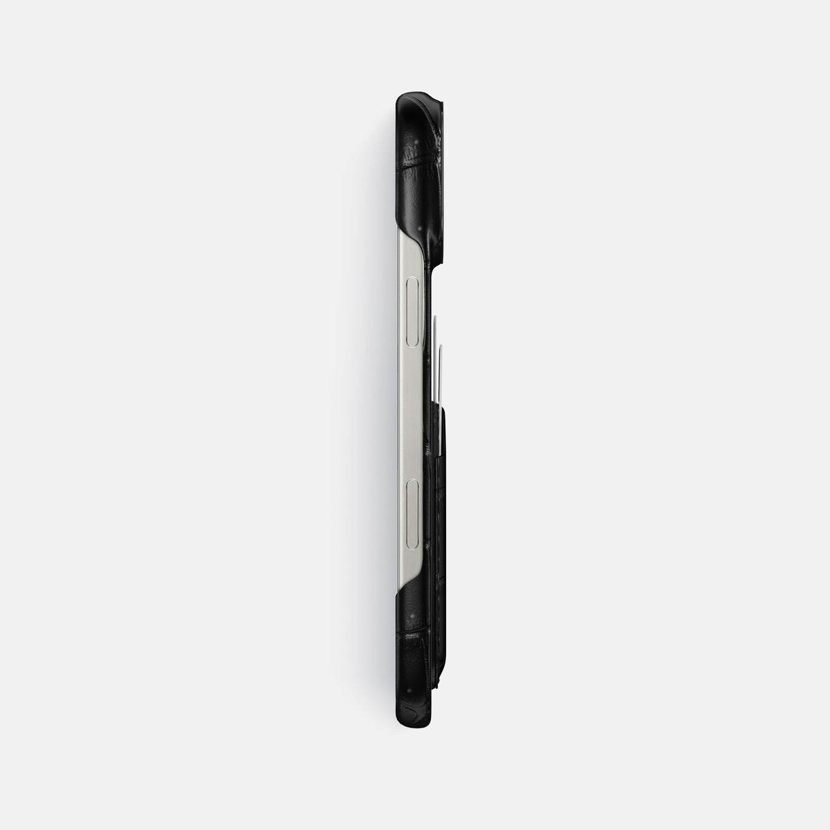 Black iPhone 16 Pro Max Double Card Case Porosus Crocodile with Black Metal -3 | Black-Black