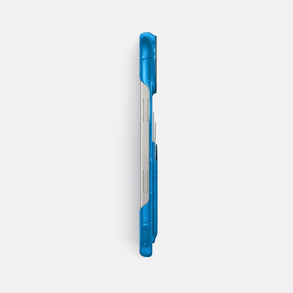 Blue-Lagoon iPhone 16 Pro Max Double Card Case Porosus Crocodile with Black Metal -3 | Blue-Lagoon-Black