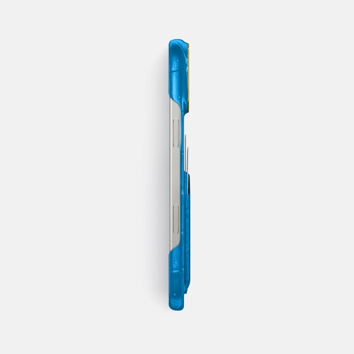 Blue-Lagoon iPhone 16 Pro Max Double Card Case Porosus Crocodile with Gold Metal -3 | Blue-Lagoon-Gold