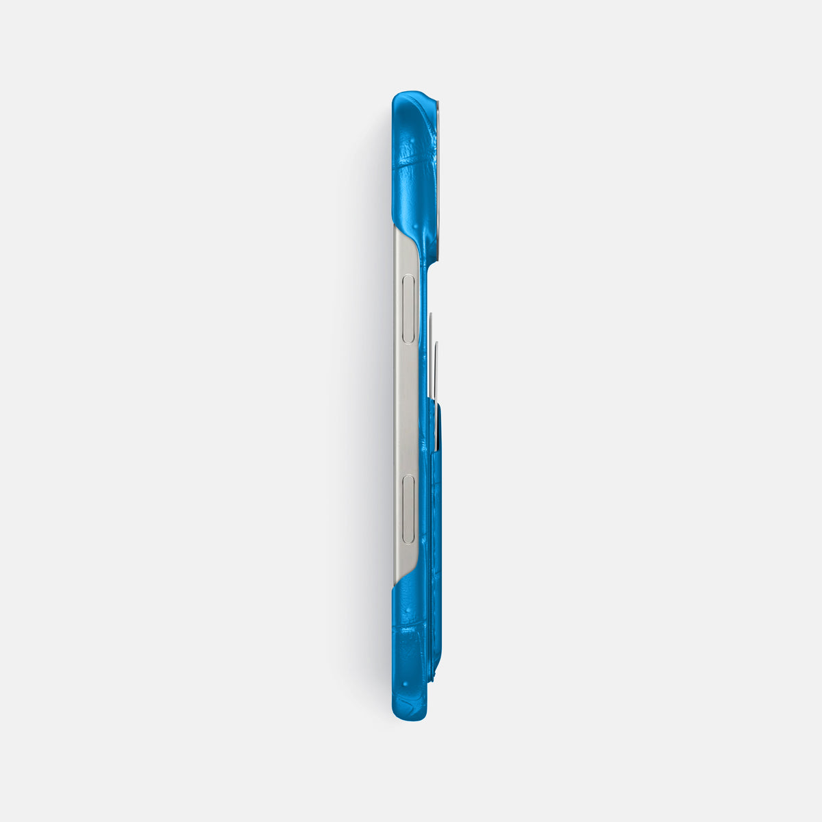 Blue-Lagoon iPhone 16 Pro Max Double Card Case Porosus Crocodile with Steel Metal -3 | Blue-Lagoon-Steel