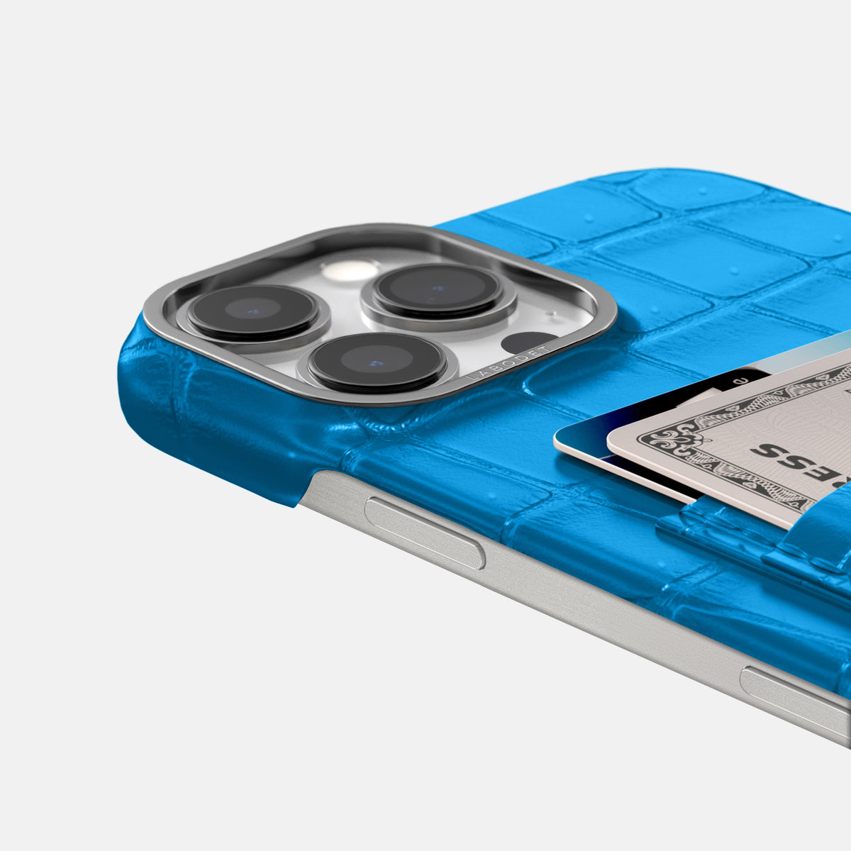 Blue-Lagoon iPhone 16 Pro Max Double Card Case Porosus Crocodile with Steel Metal -5 | Blue-Lagoon-Steel