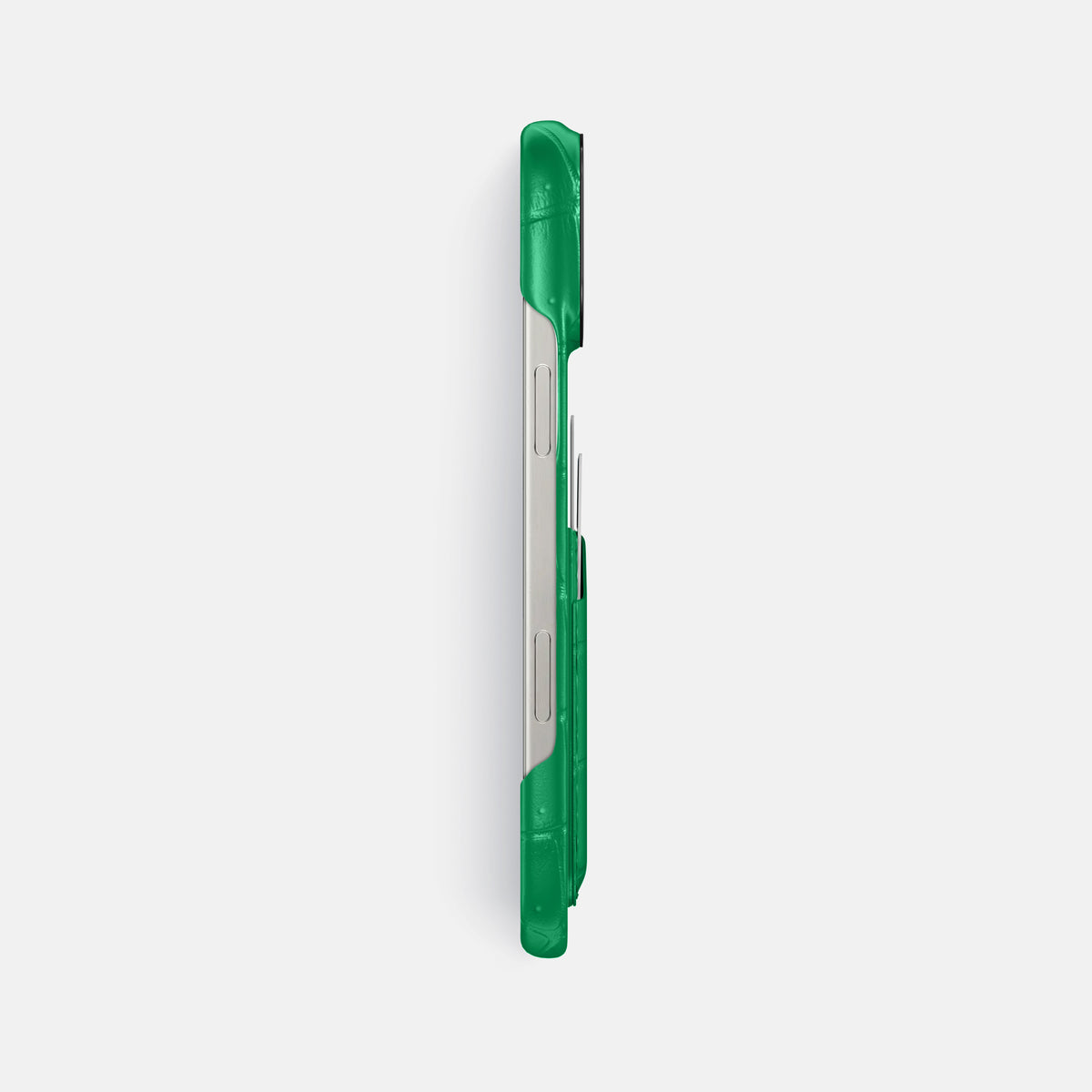 Cactus-Green iPhone 16 Pro Max Double Card Case Porosus Crocodile with Black Metal -3 | Cactus-Green-Black