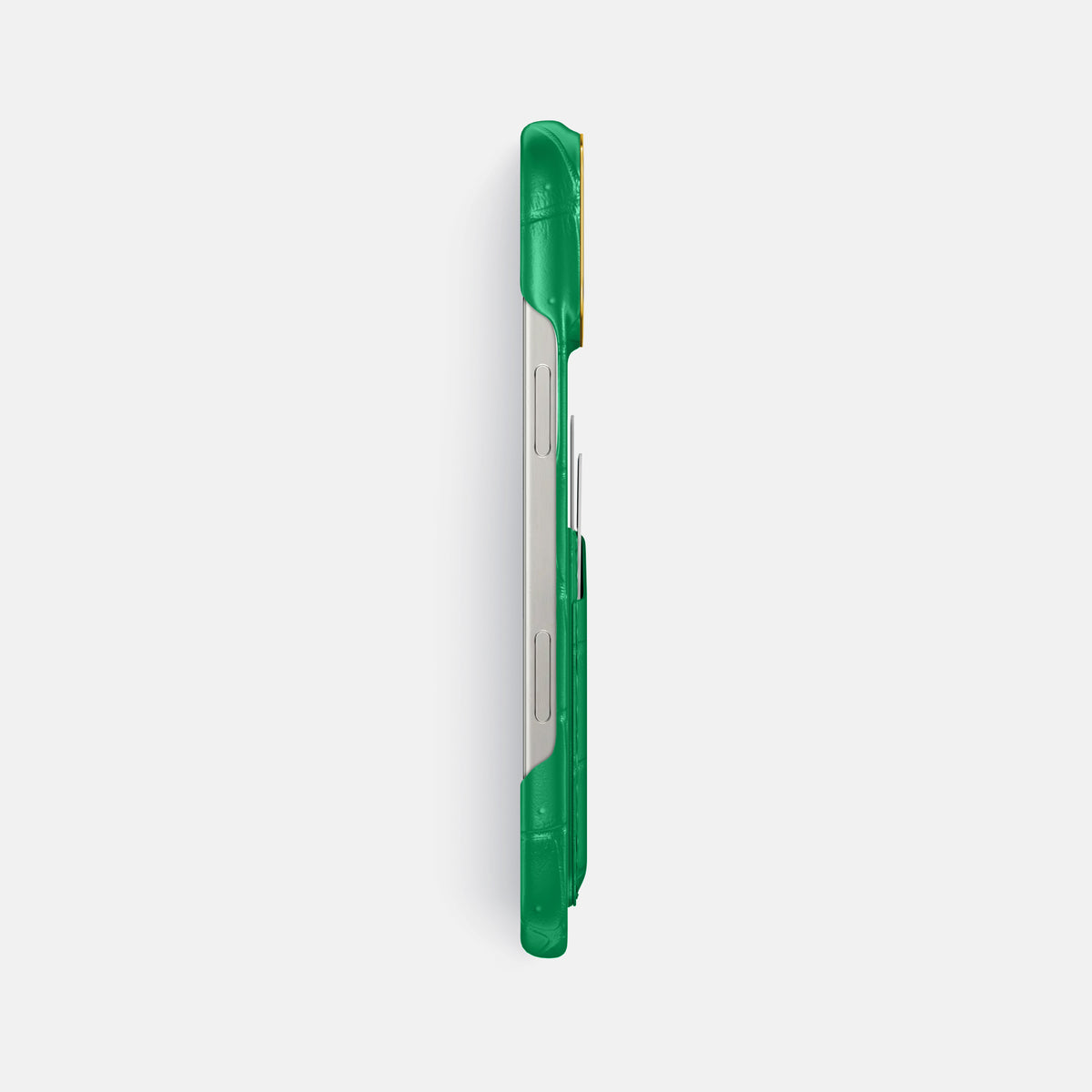 Cactus-Green iPhone 16 Pro Max Double Card Case Porosus Crocodile with Gold Metal -3 | Cactus-Green-Gold