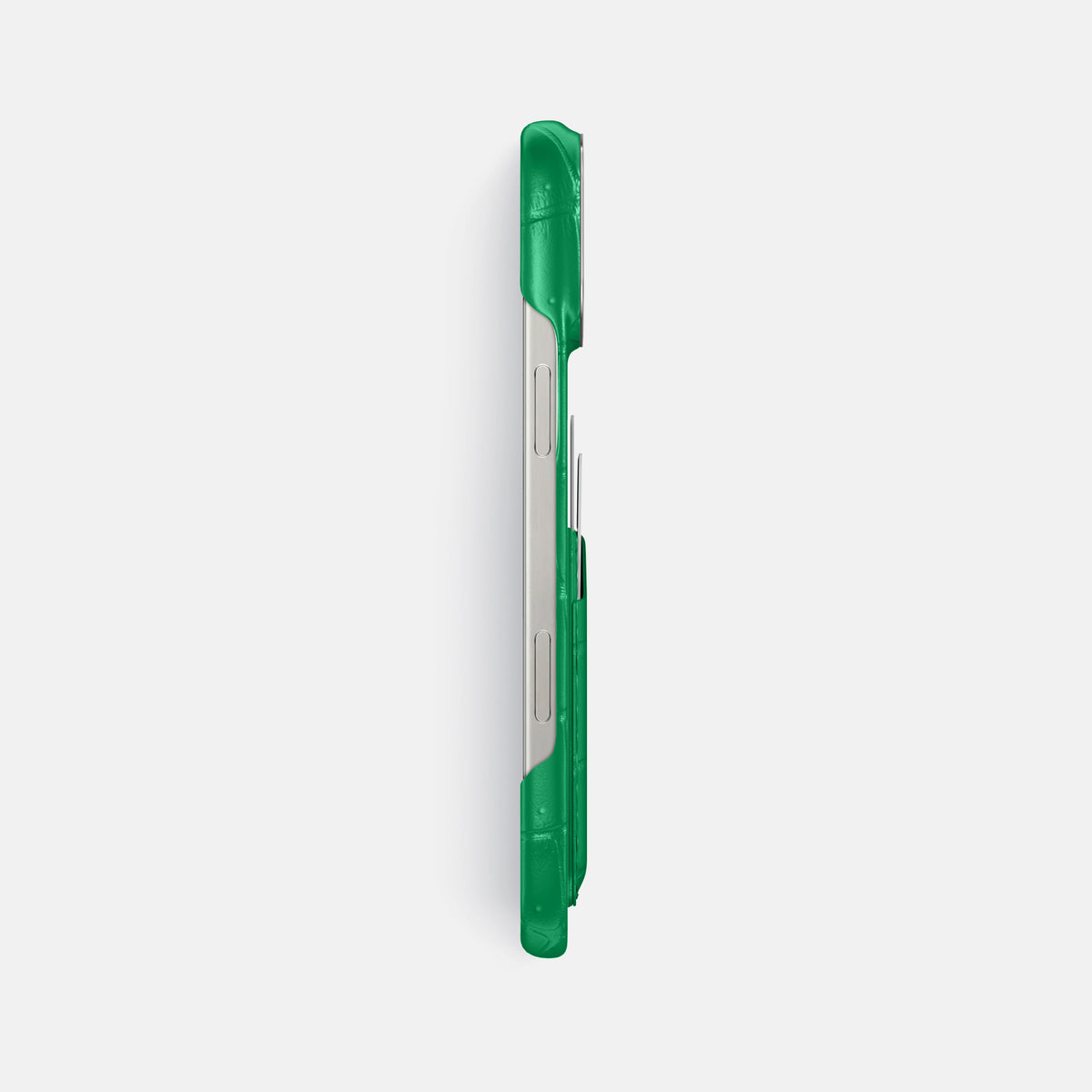 Cactus-Green iPhone 16 Pro Max Double Card Case Porosus Crocodile with Steel Metal -3 | Cactus-Green-Steel