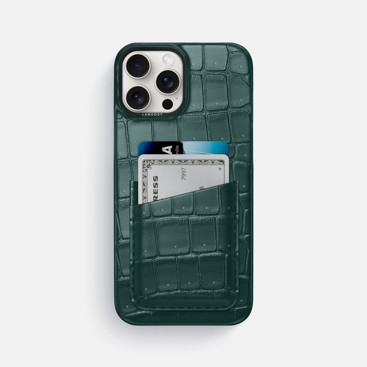 Dark-Forest iPhone 16 Pro Max Double Card Case Porosus Crocodile with Black Metal -1 | Dark-Forest-Black