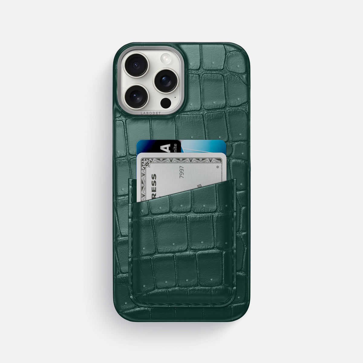 Dark-Forest iPhone 16 Pro Max Double Card Case Porosus Crocodile with Steel Metal -1 | Dark-Forest-Steel