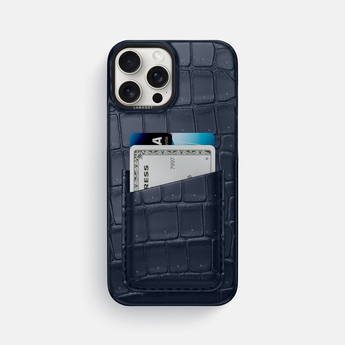 Deep Blue Sea iPhone 16 Pro Max Double Card Case Porosus Crocodile with Black Metal -1 | Deep-Blue-Sea-Black