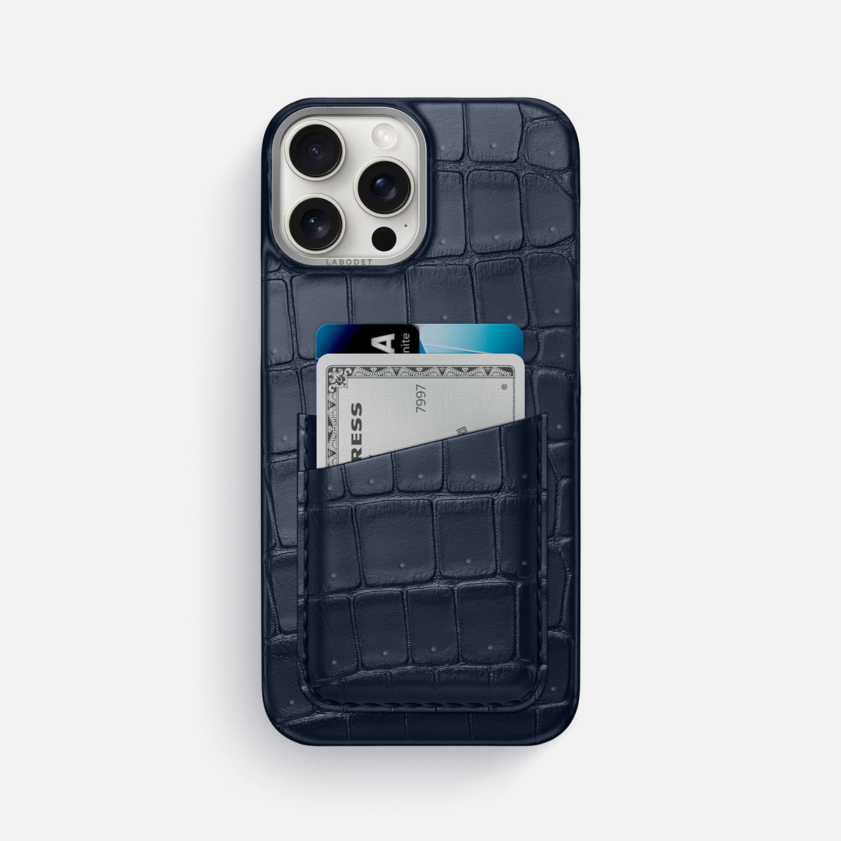 Deep Blue Sea iPhone 16 Pro Max Double Card Case Porosus Crocodile with Steel Metal -1 | Deep-Blue-Sea-Steel