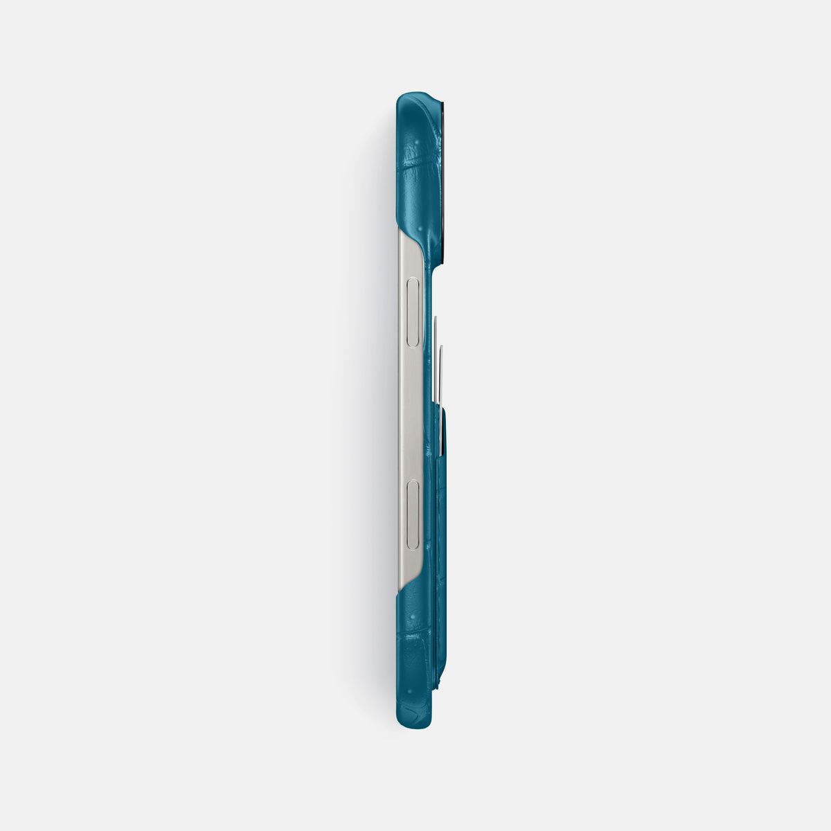 Duck Blue iPhone 16 Pro Max Double Card Case Porosus Crocodile with Black Metal -3 | Duck-Blue-Black