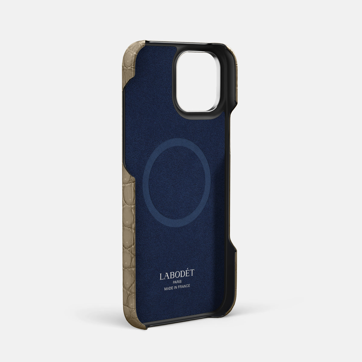 Kaki-Green iPhone 16 Pro Max Double Card Case Porosus Crocodile with Steel Metal -4 | Kaki-Green-Steel